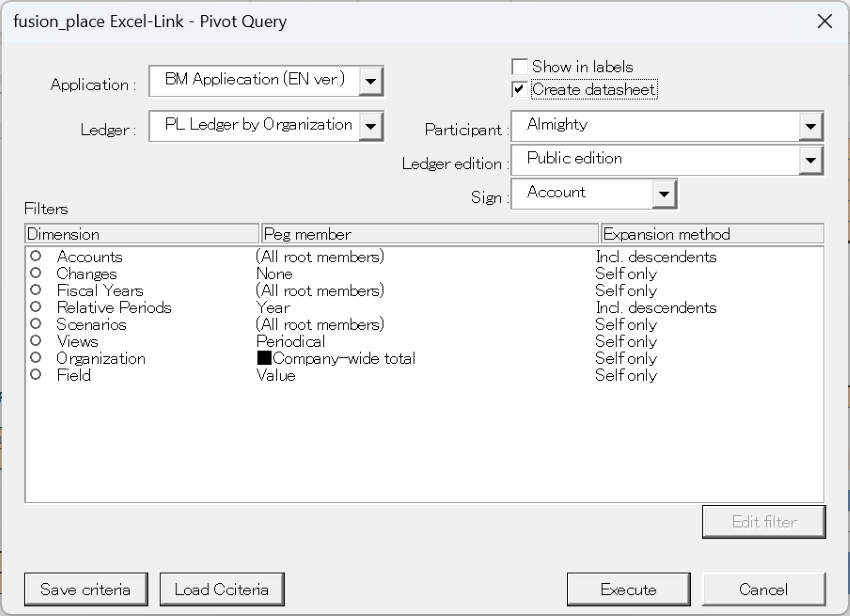 pivot query criteria v12.1