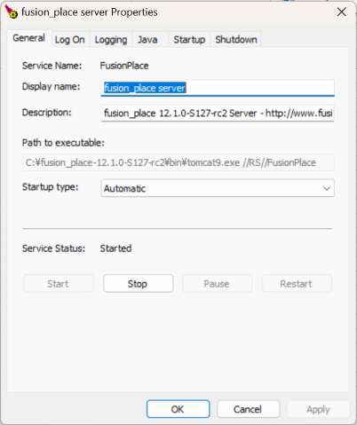 fusion_place Server Properties General