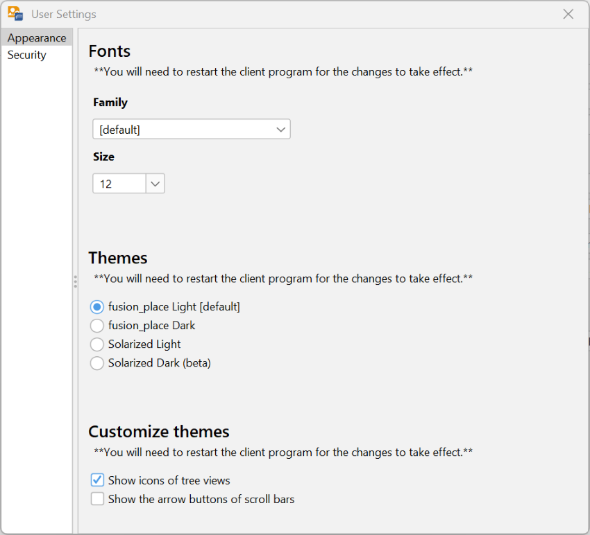 user settings appearances v12.0