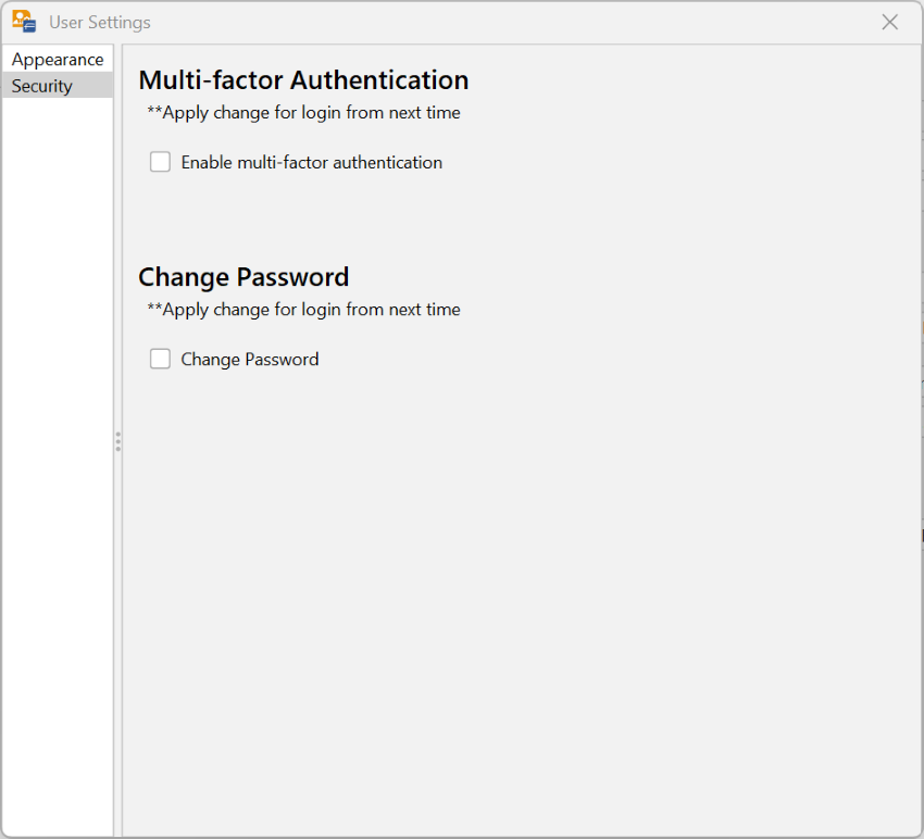 user settings security v12.1